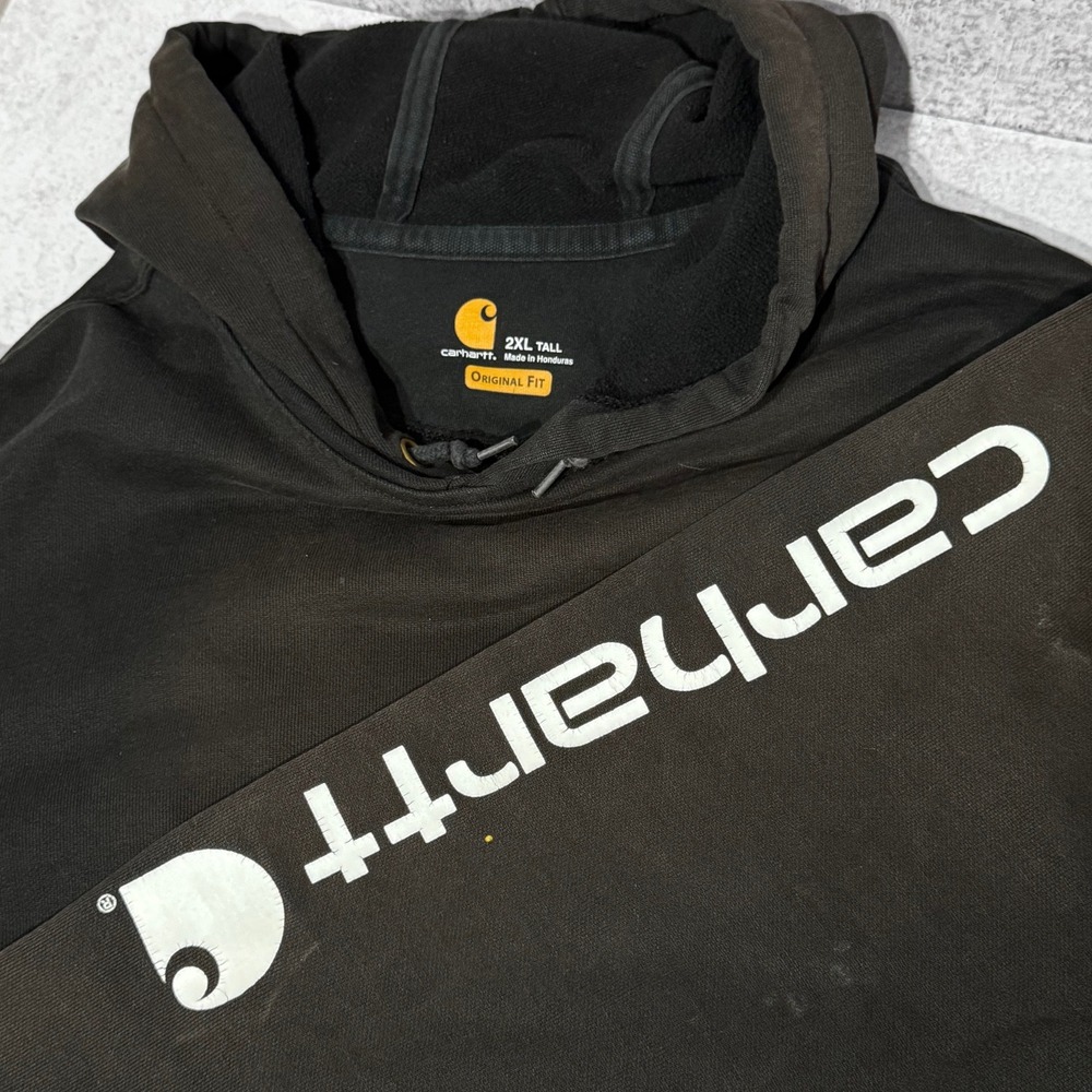 Carhartt Faded Mens 2XL Tall Original Fit Sleeve Logo Hoodie Black Pullover